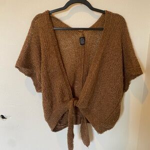 Brown Knit Tie-Front Sweater
